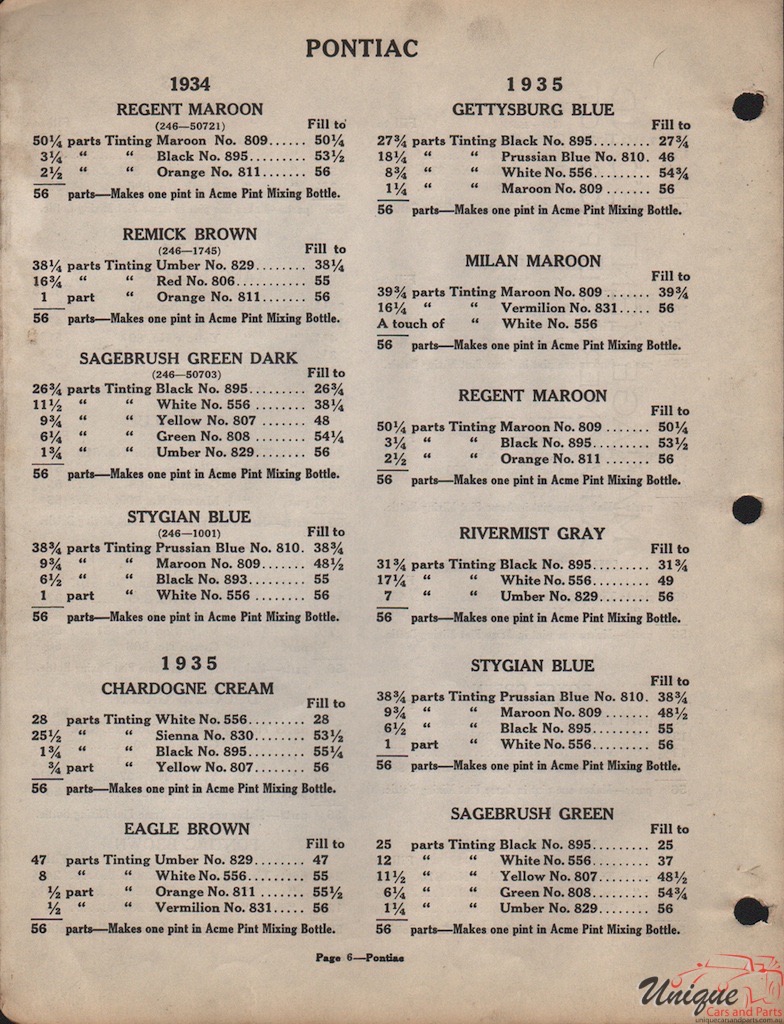 1934 Pontiac Paint Charts Acme 3